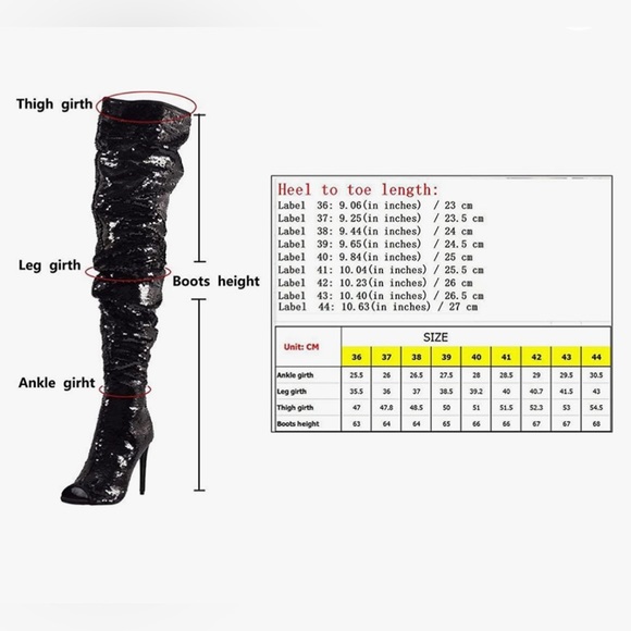 Sequin Thigh High Heel Boots - Picture 5 of 7